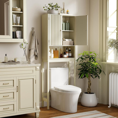 Space-Saving Over-The-Toilet Storage Cabinet with Adjustable Shelf - Cream White