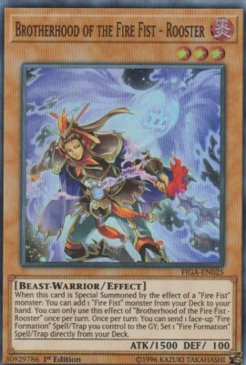 YUGIOH HOLO CARD BROTHERHOOD OF THE FIRE FIST - ROOSTER FIGA-EN025 1ST EDITION