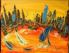 WOW CITY PLANET BY  M.Kazav  Abstract   Original Oil Painting UNIQUE STYLE  
