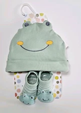 Little Me Hat And Booties Set Frog 0-12 Months Cotton Polyester Spandex