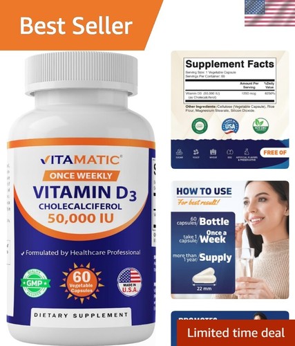 Once Weekly Dose: Vitamin D3 50,000 IU for Immune & Bone Health - 60 Capsules
