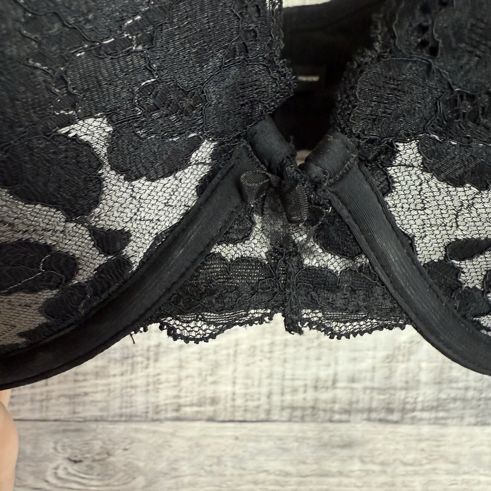 Con aros push up de encaje floral negro/gris tórrido para mujer 46D Foto 3 de 4