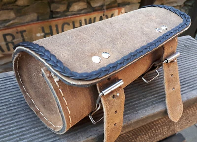 20 cm PIEL manillar bolsa de herramientas herramienta rollo bolsa rollo Harley Chopper marrón antiguo - Imagen 1 de 4