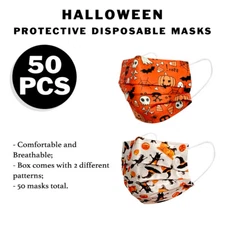 50 Pc Halloween Disposable Face Mask Three Ply Medical Ear-Loop Mouth Cover