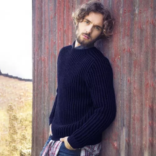 Men's solid color knit thick pullover crew-neck top - Picture 8 of 9