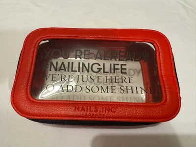 Nails Inc Kosmetiktasche Kosmetik Kulturbeutel Rot Klar Durchsichtig Brandneu