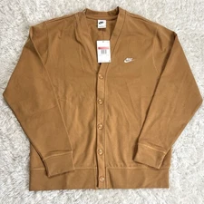 Nike Club Knit Fairway Cardigan Sweater Brown Retro FN3898-224 Men's Size Large
