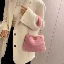 Women Winter Shoulder Bag Casual Fluffy Crossbody Bags Fashion Chain Handbag