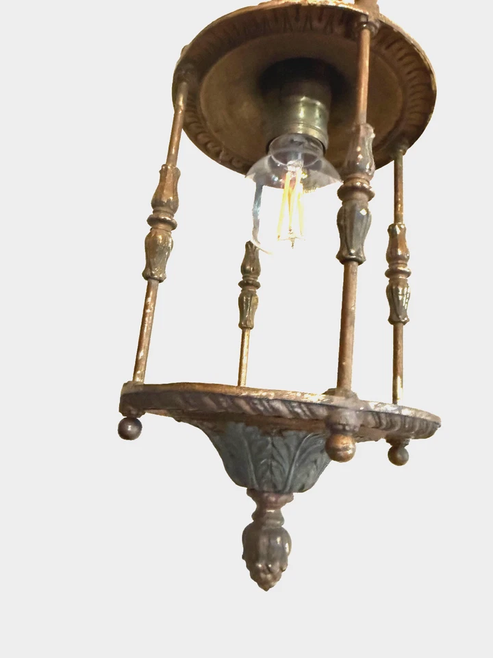 Lámpara de araña antigua colgante de bronce con luz de salón gran pátina Foto 3 de 4