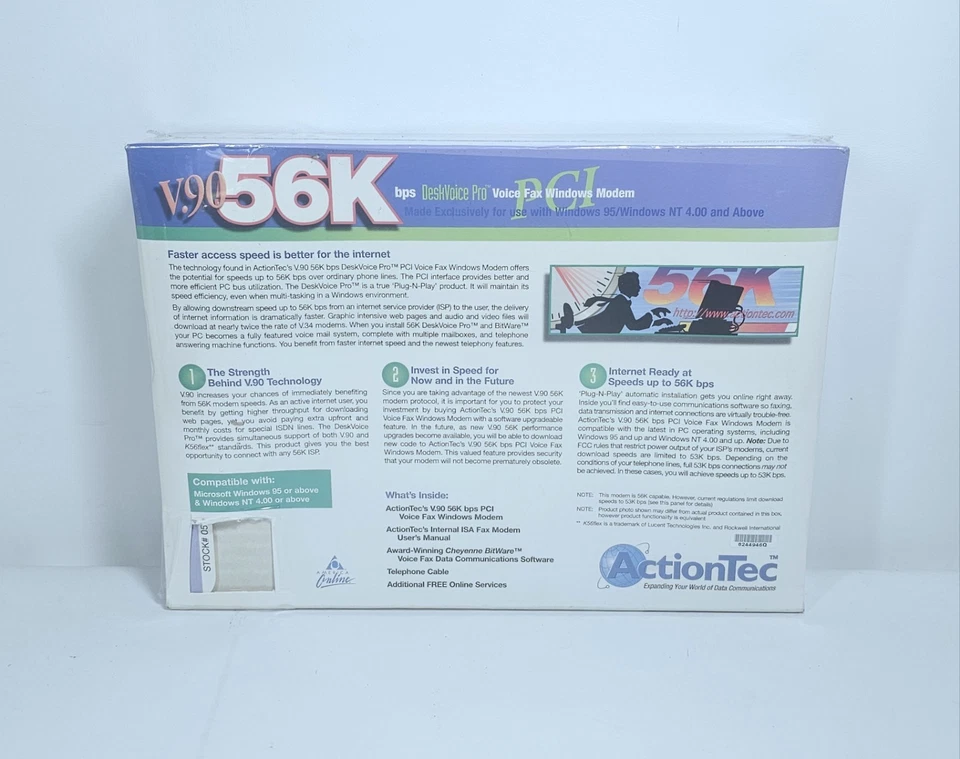 Actiontec V.90 56K bps Pro PCI Voicefax Modem For Windows 95, NT 4.0 Or Above - Image 2 of 3