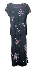 Women's Black With Pink Rose Print Dress Size Medium