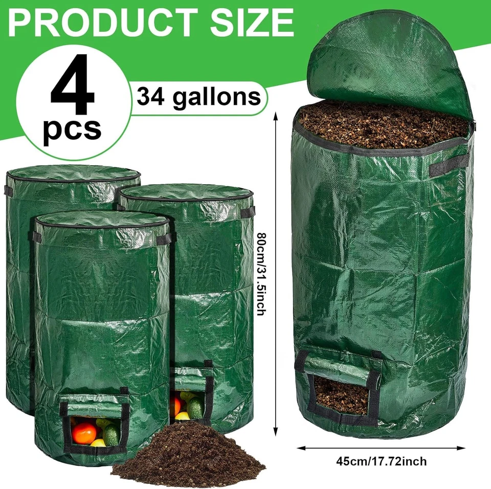 34 Gallon Large Green Compost Bags - Pack of 4 for Garden Waste Management - Image 2 of 4