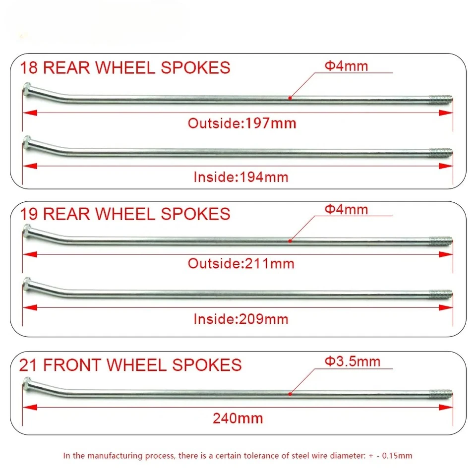 Kit de radios de alambre de rueda trasera delantera 18" 19" 36 piezas 21" para HONDA CRF 250R 450R 250X Foto 3 de 4