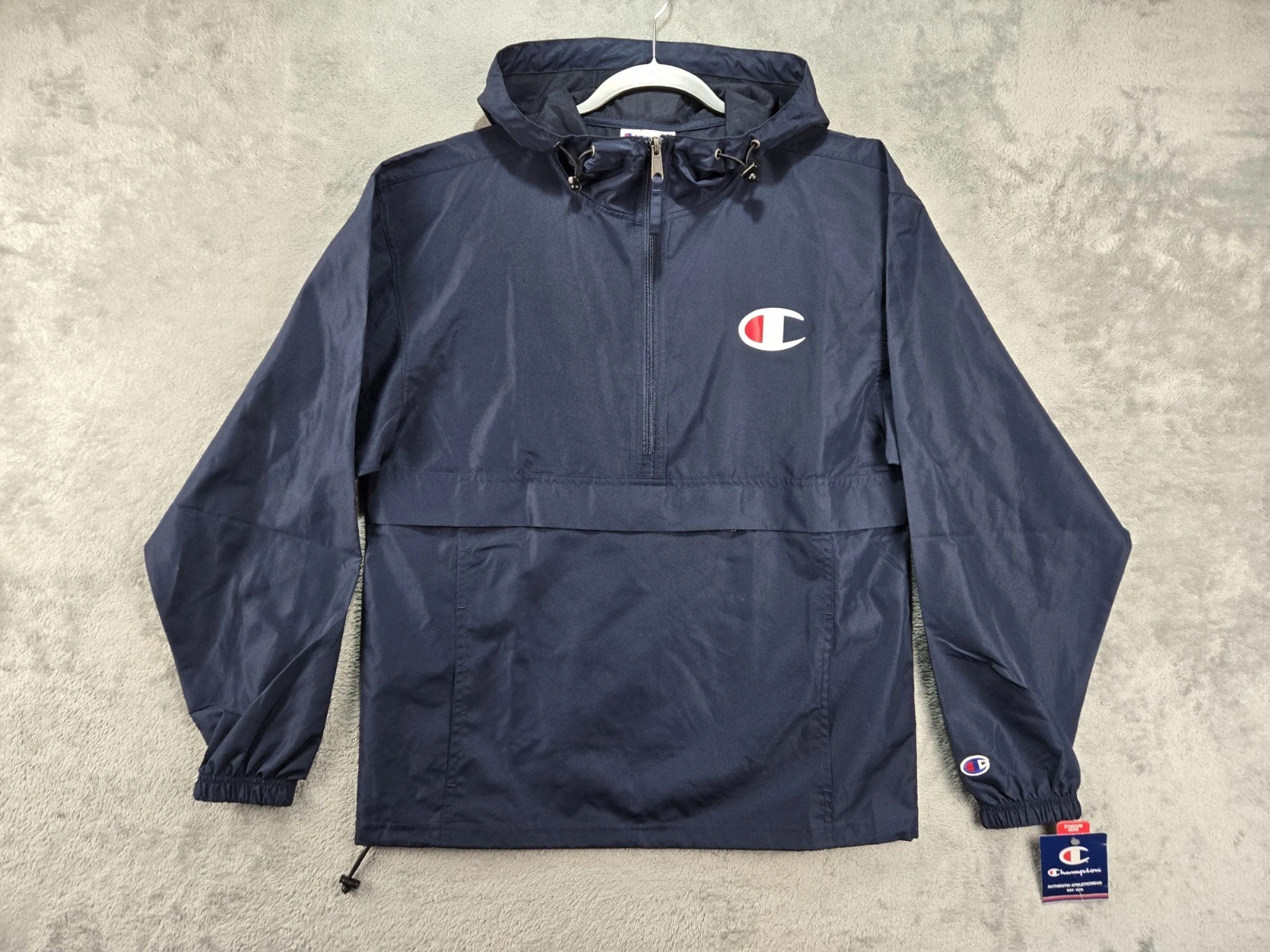 Champion Packable Half Zip Pullover Anorak Jacket Windbreaker Blue Mens Small