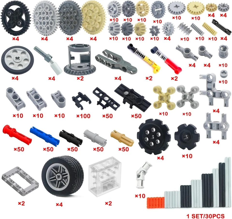 Technic Parts Gears Axles Pins Shock Absorber Steering Shaft Gearbox Bricks Set - Image 4 of 4