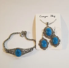  CANYON SKY SILVER TONE NECKLACE BRACELET AND EARRING SET COLOR TURQUOISE 