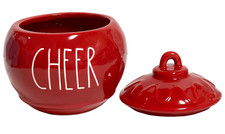Rae Dunn Red CHEER Christsmas Ornament Cannister Ceramic w/Lid 5" Ball NEW
