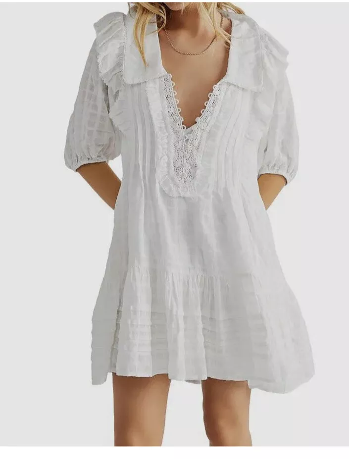 $149 Free People Womenu0026#039;s Ivory Elora Tonal Windowpane Check Mini Dress  Size L | eBay