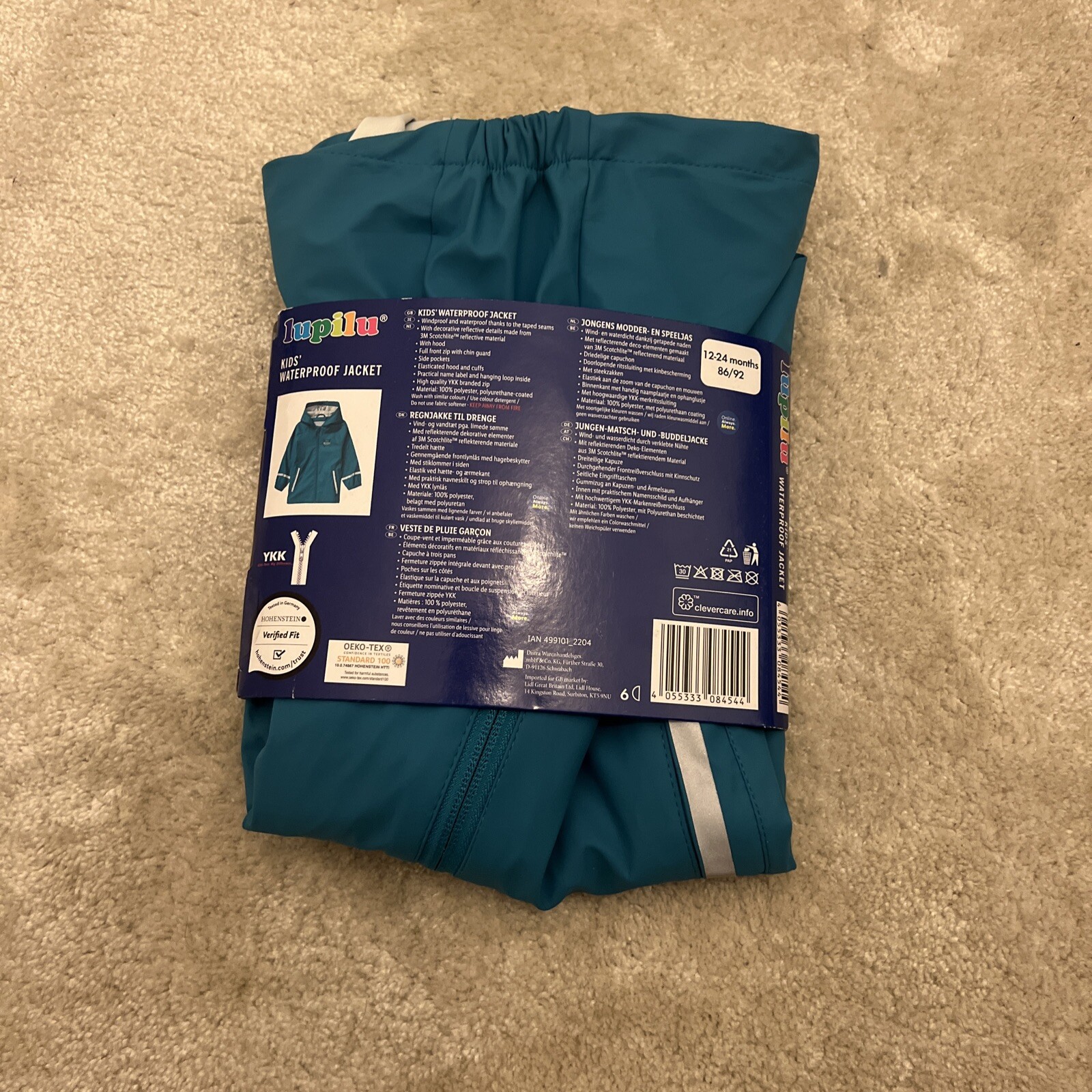 Lupilu Waterproof Jacket 3M Scotchlite 12-24 Months Blue image 2