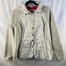 Dubarry Light Gray Quilted Polyester Side Panel Snap Front Jacket Uk 16 / Us 12