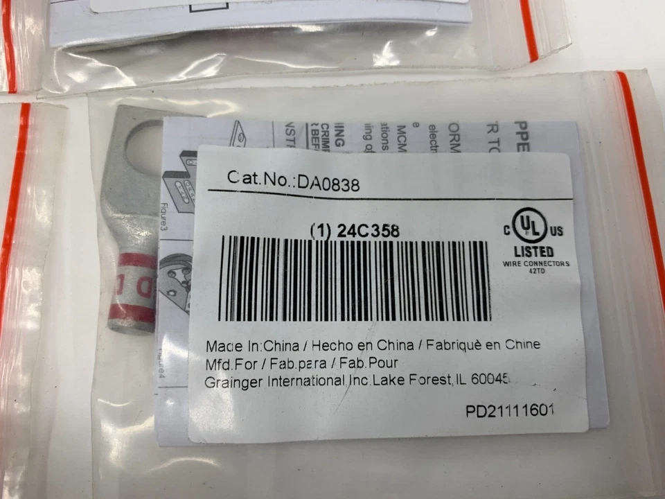 Grainger Huya 24C358 1-Hole Compression Copper Lug 8AWG 3/8" Stud Lot of 10 - Image 2 of 3