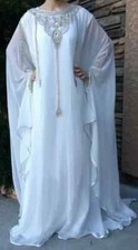 Dress White Fancy Long Gown Stylish New Moroccan Dubai Kaftan Maxi Abaya