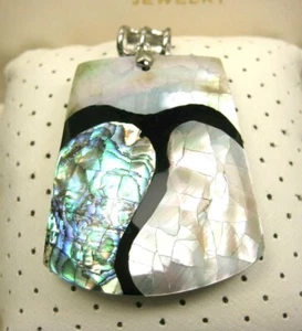Stunning Large Abalone White Mother of Pearl Inlay Shield Dangle Slide Pendant