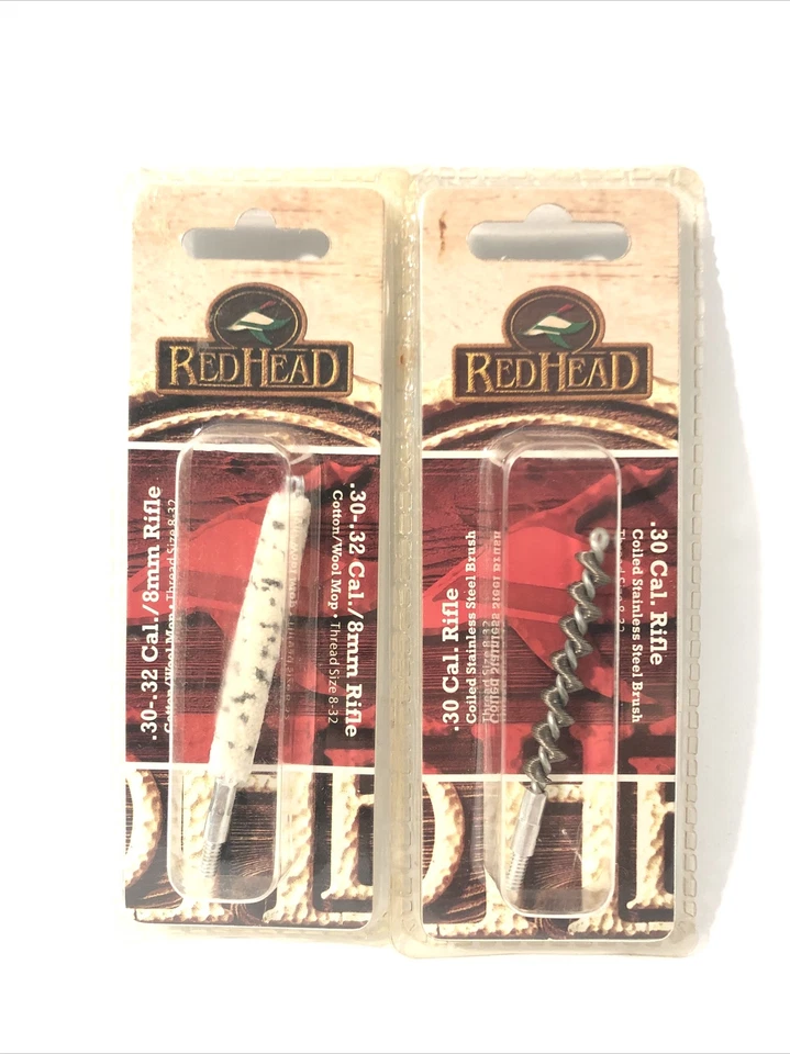 Juego de cepillos de orificio de rifle pelirrojo - fregona de lana y cepillo de acero inoxidable calibre .30 .32 8 mm ¡Nuevo! Foto 3 de 4