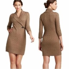 Calvin Klein Shawl Neck Cable Knit Sweater Dress Womens Size S Equestrian Preppy