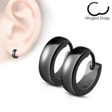 Stainless Steel Small Dome Hoop Huggie Earrings Pair 4 mm Wide 20 GA Black