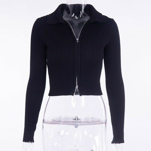 Damen Strick Bauchfreies Top Strickjacke Pullover Hemd Durchgehender DE