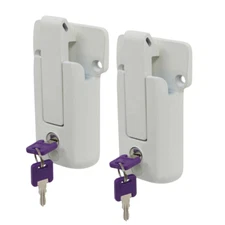 2- KEYED ALIKE White Locking Cargo Trailer Cambar Door Latch Vise Lock Cam Bar