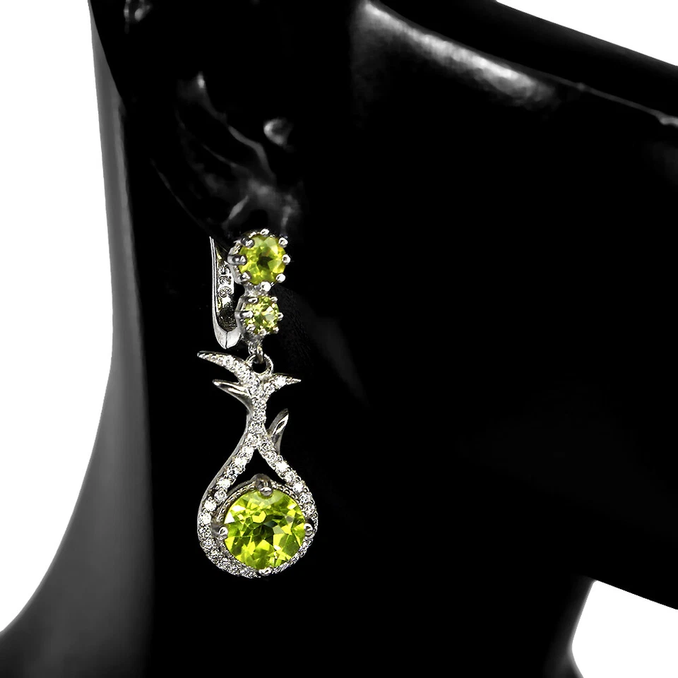 925 Sterling Silver Earrings Round Peridot 7mm Simulated Cz Gemstone Jewelry - Image 2 of 4