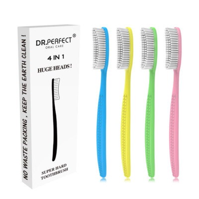 DR PEFECT Extra Hard & Firm Toothbrush Large Long Head Whitening Teeth Pack of 4