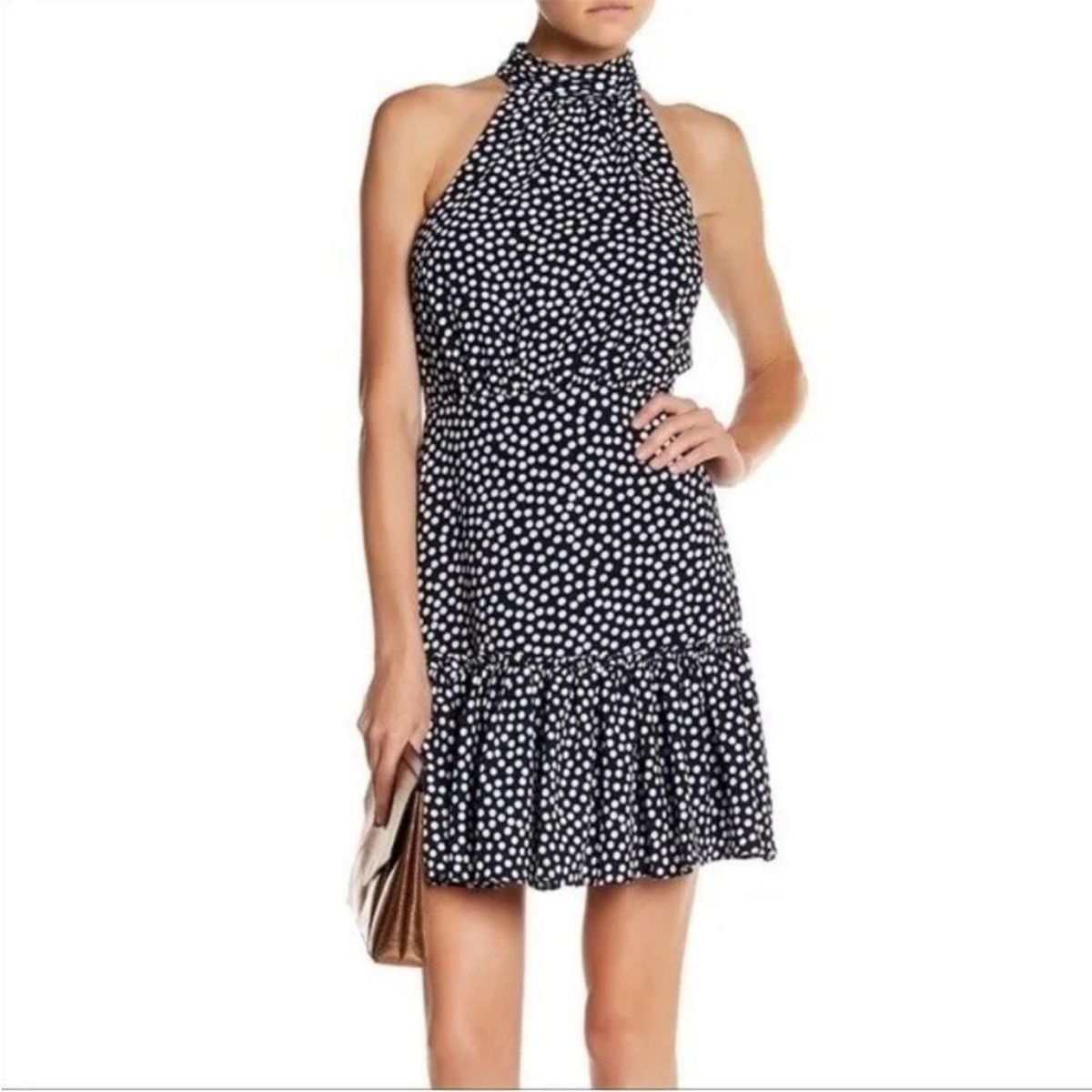 NWT Betsey Johnson Polka Dot Halter Ruffle Hem Dress, 2