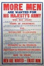 First World War "More Men Wanted for His Majesty's Army" 1915 enlistment poster