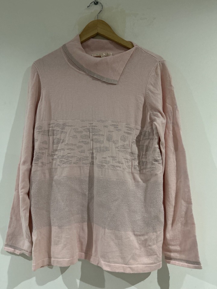 Noni B Pink Metallic Detail Roll Neck Knit Size Medium Jumper