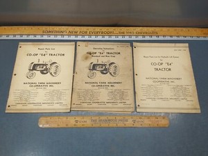 3/PACK Original Co-op E4 Tractor Repair Parts List, Operating Ins & Hyd Lift 