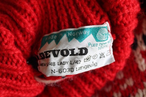 Vtg Devold Mens S Womens L Norway Red Fair Isle Wool Sweater Turtleneck Chunky - Picture 7 of 7