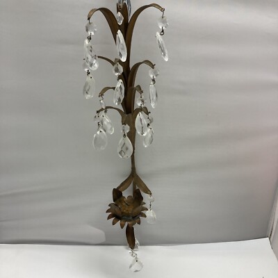 Italian Tole Candle Wall Sconce Gold Gilt Metal/Crystal Prisms Total Beauty