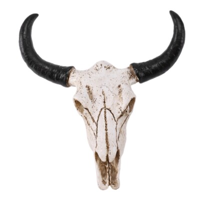 Resin Longhorn Cow Skull Head Wall Hanging Decor 3D Animal Wildlife Sculpture Fi