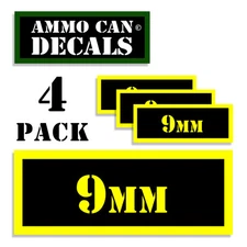9MM Ammo Can 4x 9MM Labels Ammunition Case 1.5" long MINI sticker decal 4pack YW