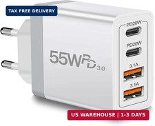 European Travel Plug Adapter USB C, 55W USB C European Charger 4-Port Fast Charg