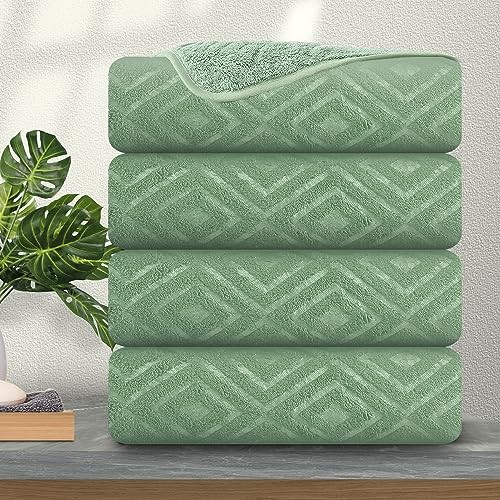 4-Piece Large 35x70 Inch Light Green Bath Towel Set