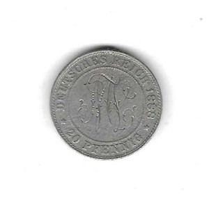Love Token - 1888J German 20 Pfennig with a monogram engraved in just the center