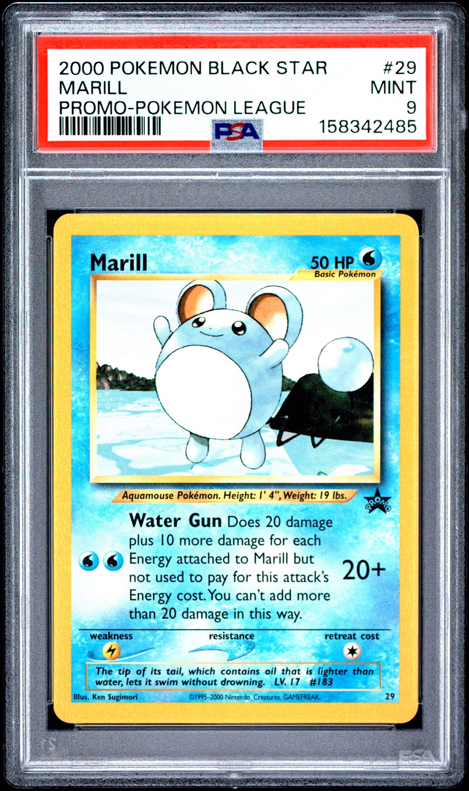 2000 POKEMON PROMO BLACK STAR POKEMON LEAGUE #29 MARILL PSA 9