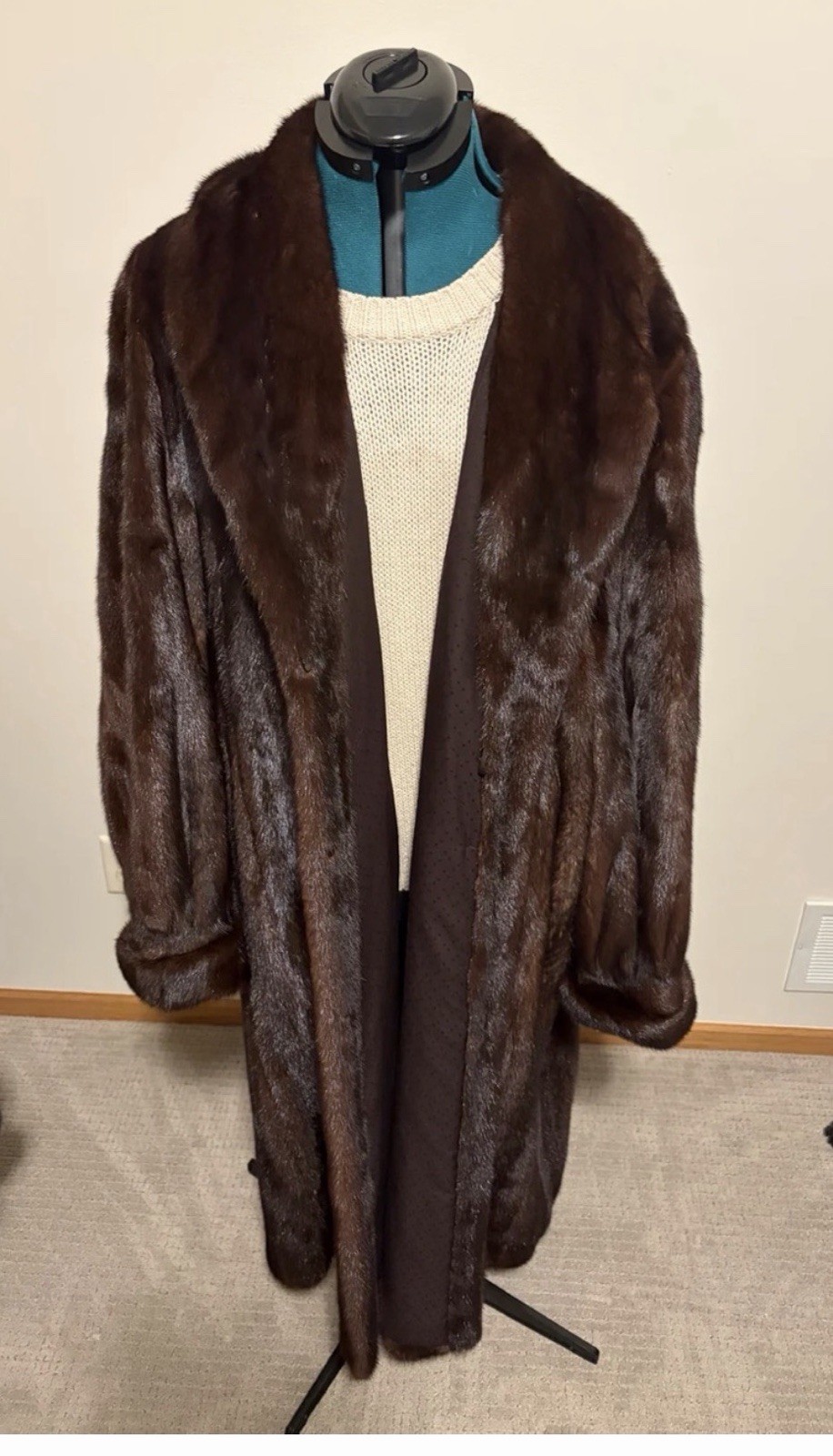 Vintage Mahogany Ranch Mink Fur Coat Size 20 XXL  50” Long  Large Shawl Collar