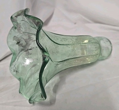 VTG Hand Blown Tulip Lily Flower Faux Stain Glass Lamp Shade Green 1-3/8'' Fitter