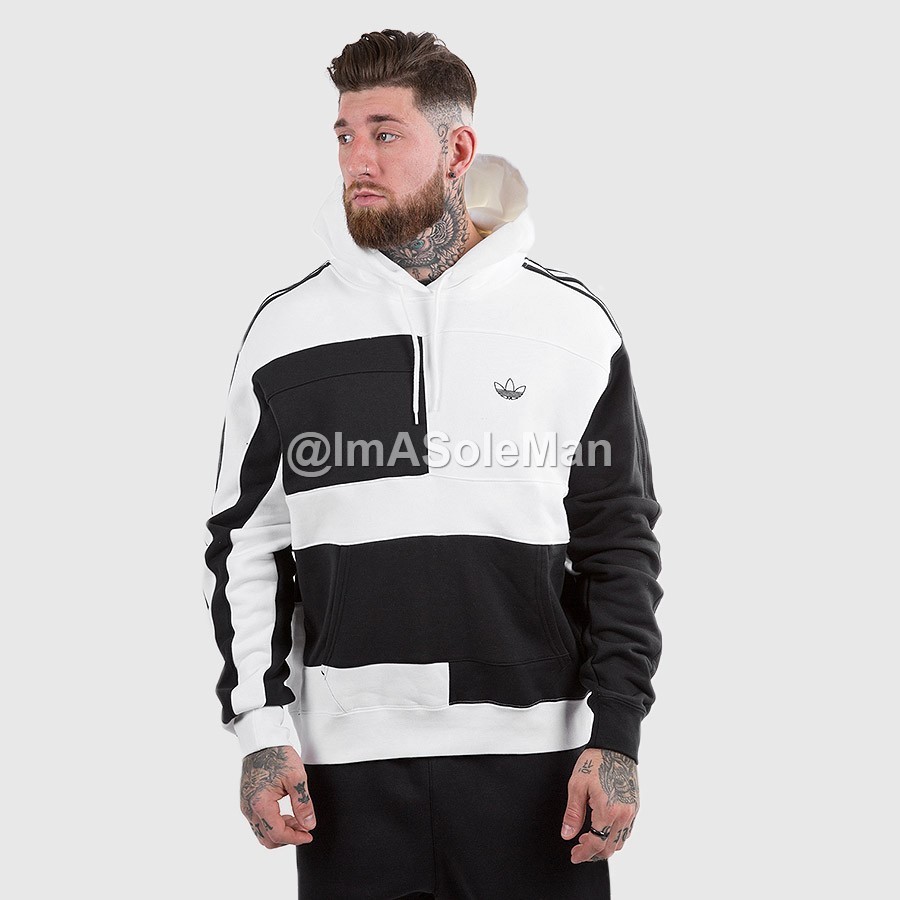 adidas Men's Asymmetric Block Hoodie Sweatshirt Color Black White