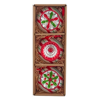 Kurt S. Adler 3.5  Set of 3 Glass Early Years Reflector Christmas Ornament NEW